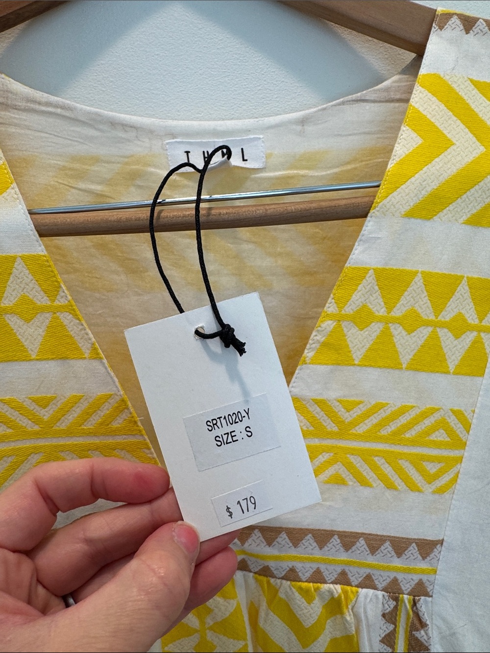 THML Yellow and White Geometric V-Neck Dress - Picture 3 of 5